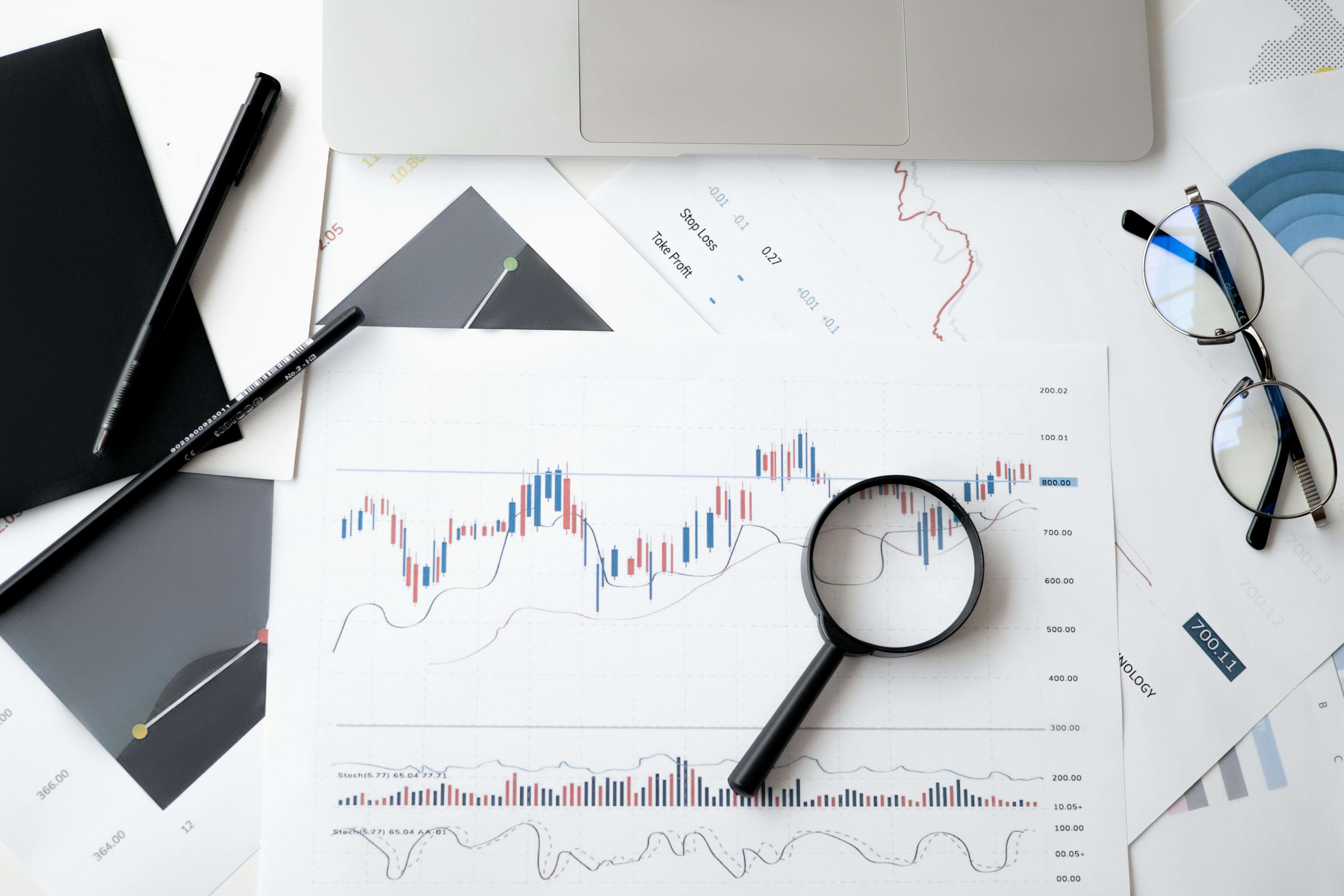 Top view of a finance chart